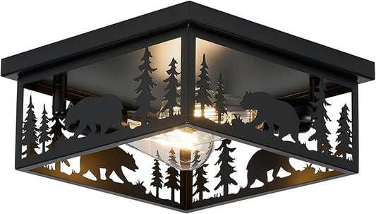 Farmhouse Rustic Bear Ceiling Light Fixtures, Vintage Metal Cage Light Perfests for Kitchen,Living Room, Bedroom, Balcony, Entryway, Hallway, Cabin(Bulbs not Included)