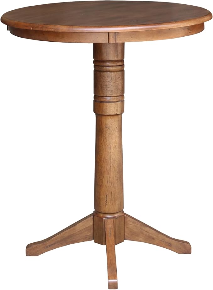 IC INTERNATIONAL CONCEPTS 30" Solid Wood Round Top Pedestal Table in Distressed Oak - 41.9" Height
