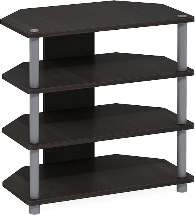 Furinno Turn-N-Tube Easy Assembly 4-Tier Petite Entertainment Center / TV Stand / TV Unit / TV Desk, Espresso/Grey