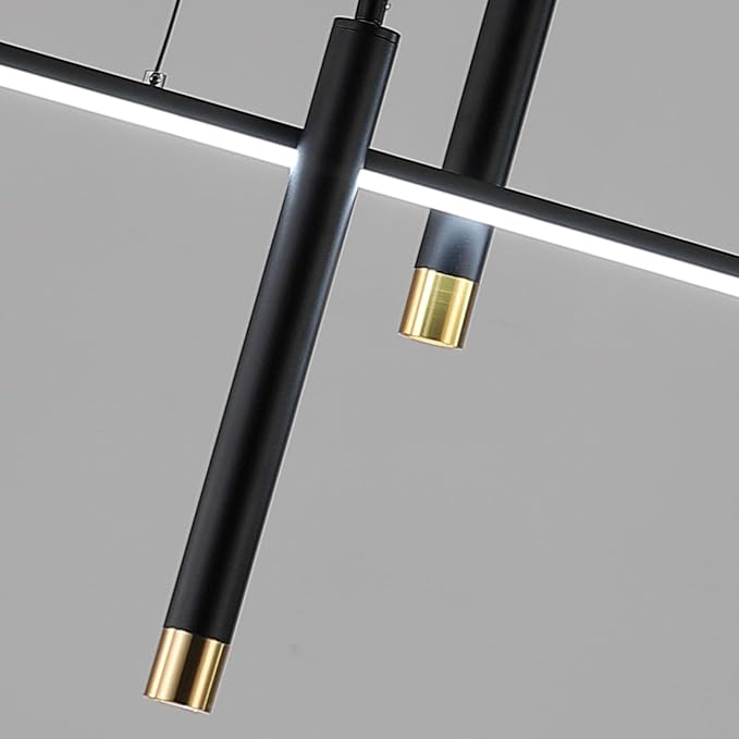 Modern LED Chandelier Lighting, Dimmable Linear Black Pendant Light with Squares, 39in Dining Room Hanging Light Fixture, Kitchen Island Pendant Light for Dining Table Bar (3000lm/50W)