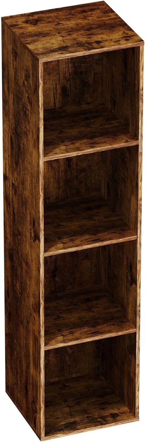 4 Tier Bookshelf, Freestanding Corner Storage Shelve Book Case for Narrow Space, 4 Cube Storage Organizer Small Bookcase for Home Office Living Room (Retro Brown, 4 Cube)