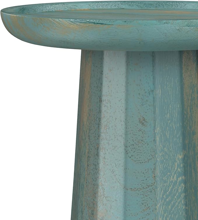 SIMPLIHOME Dayton End Table - 13 inch Wide Solid Mango Wood Round Accent Table in Teal Wash, Handcrafted Contemporary Nightstand or Lamp Stand for Living Room with Textured Finish, Assembled