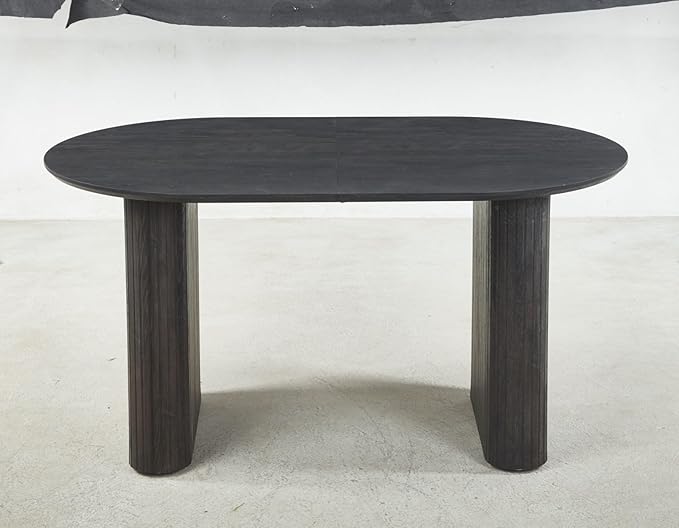 Ball & Cast 59.06"-90.55" Extendable Dining Table for 4-6,Modern Kitchen Oval Dinner Table with Removable Leaves Space Saving,Dining Room Table with Wood Strip Base for Kitchen Living Room,Black
