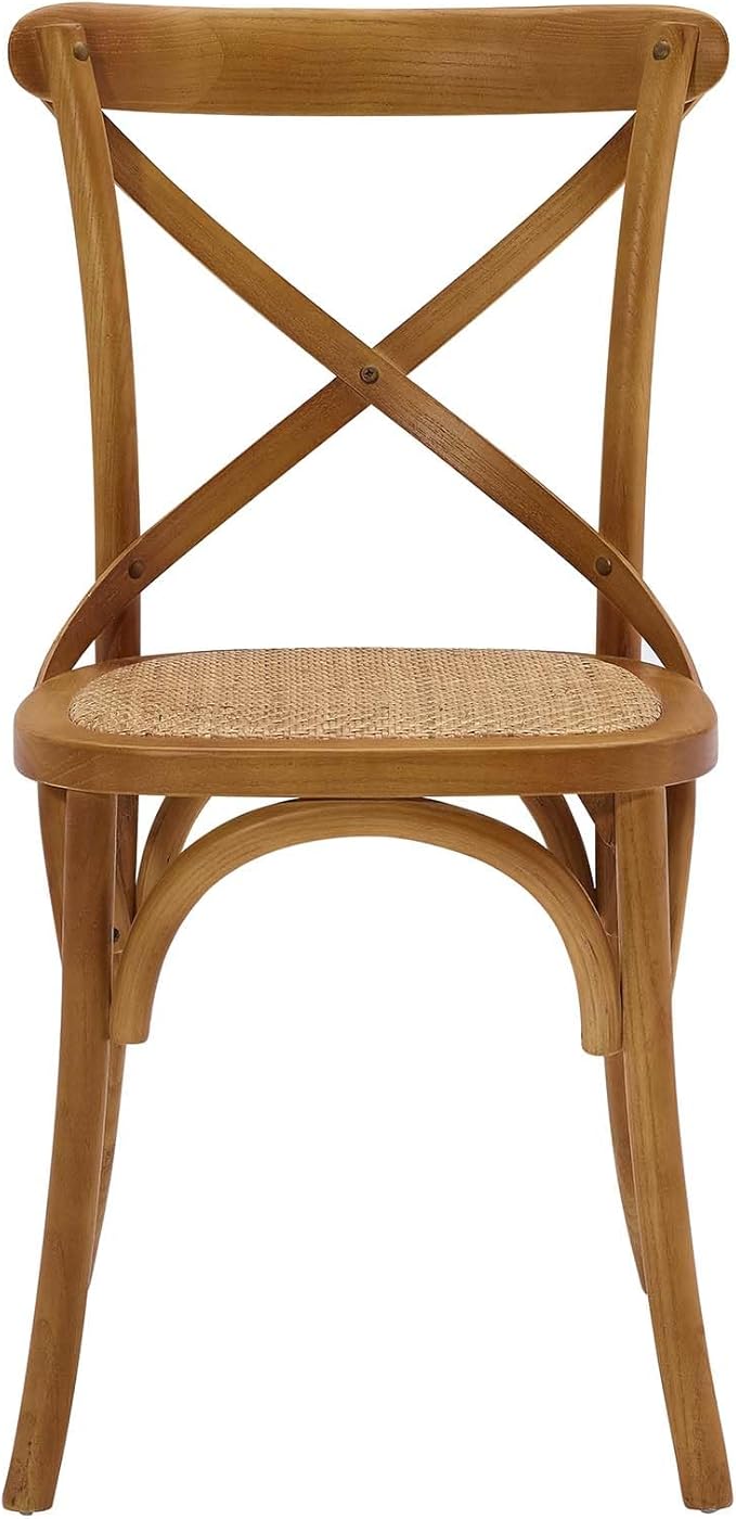Modway Gear Rustic Modern Farmhouse Elm Wood Rattan Dining Chair in Walnut