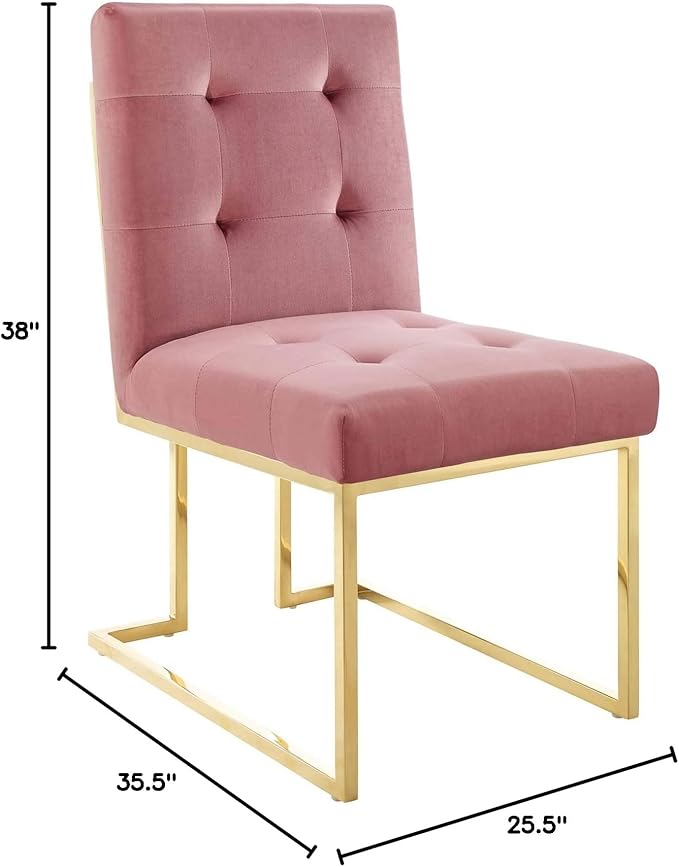 Modway Privy Stainless Steel Performance Velvet Dining Chair Set of 2, Gold Dusty Rose