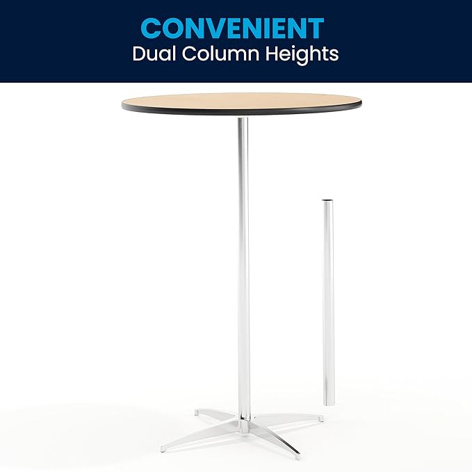 Flash Furniture Lars Set of 5 Commercial Cocktail Tables - Natural Finish Birchwood Tops - 30" Round - Includes 30'' and 42'' Columns - For Indoor/Outdoor Use