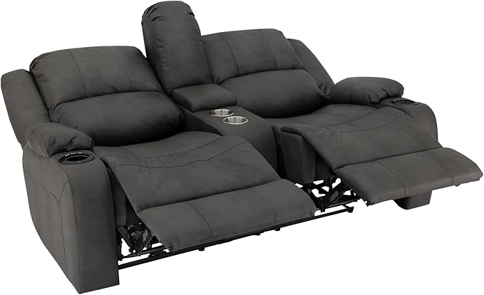 RecPro Charles 67" Powered Double RV Wall Hugger Recliner Sofa RV Loveseat with Upgraded 2023 Fabric (Gunmetal)