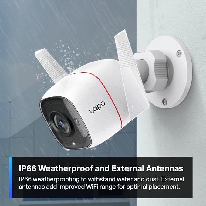Tapo 2K Security Camera Outdoor Wired, IP66 Weatherproof, Motion/Person Detection, Built-in Siren w/Night Vision, Cloud/SD Card Storage, 2-Way Audio, Works w/Alexa & Google Assistant C310