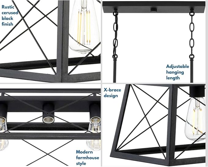 Progress Lighting Briarwood Collection 5-Light Dining Room Light Fixture, Farmhouse Style Modern Chandelier for Kitchen and Dining Room, 38" by 9", Black