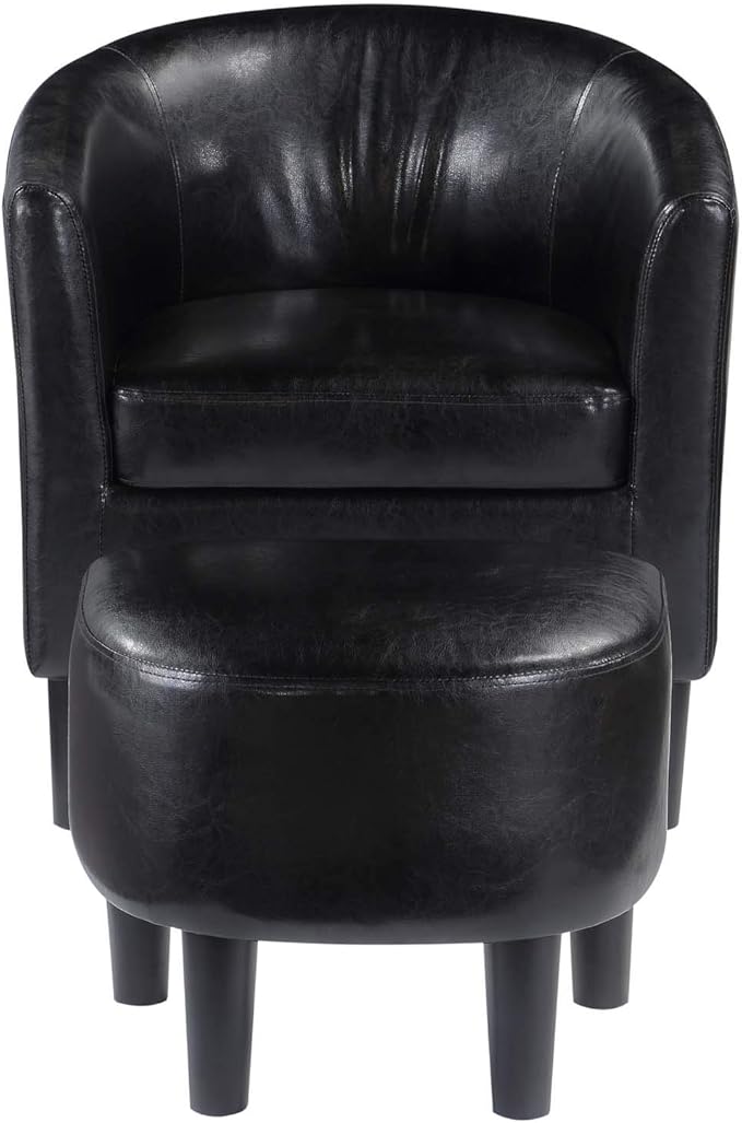 Convenience Concepts Take a Seat Churchill Accent Chair with Ottoman, Black Faux Leather