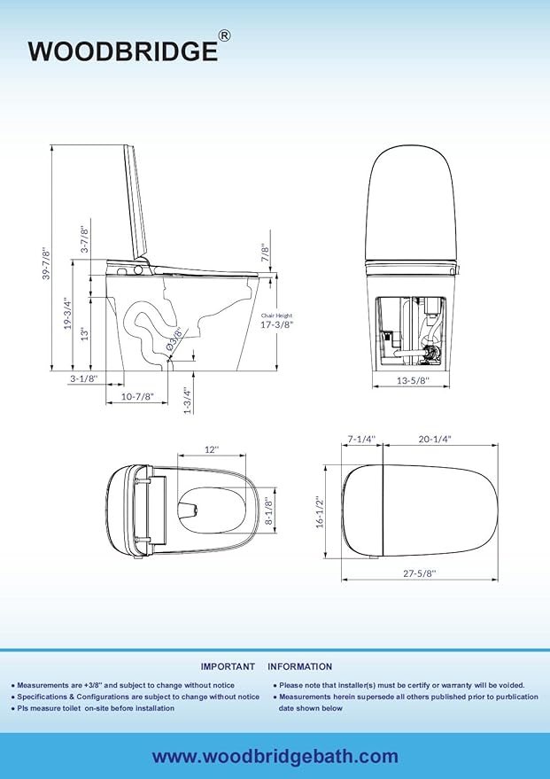 WOODBRIDGE Smart Toilet 1.28 GPF Dual Flush, Auto Open & Close, Auto Flush, Foot Sensor,1000 Gram MaP Flushing Score,Movement Drying,Heated Seat,ADA Chair Height and Cleaning Foam Dispenser
