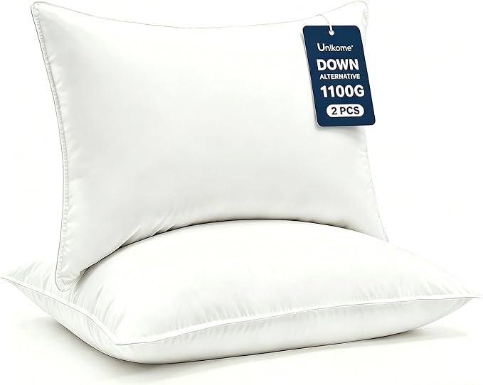 UNIKOME Ultra Soft Pillows Standard Size Set of 2 - Hotel Collection Luxury 100% Cotton Cover Down Alternative Bed Pillow, Fluffy Pillows for Back, Stomach or Side Sleepers