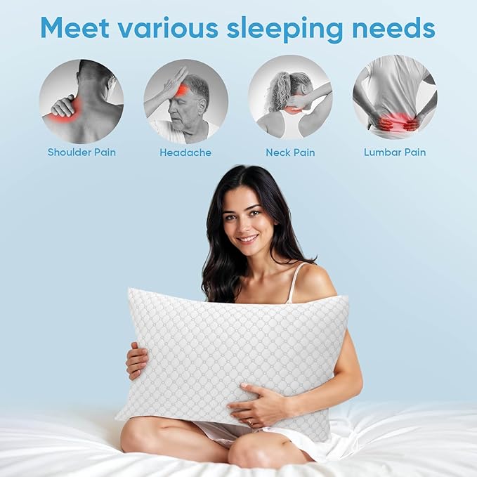 OAISZ Shredded Memory Foam Pillow, Queen Size Cooling Adjustable Firm Bed Pillow for Sleeping, Washable Removable Cover, Ideal for Side, Back & Stomach Sleepers