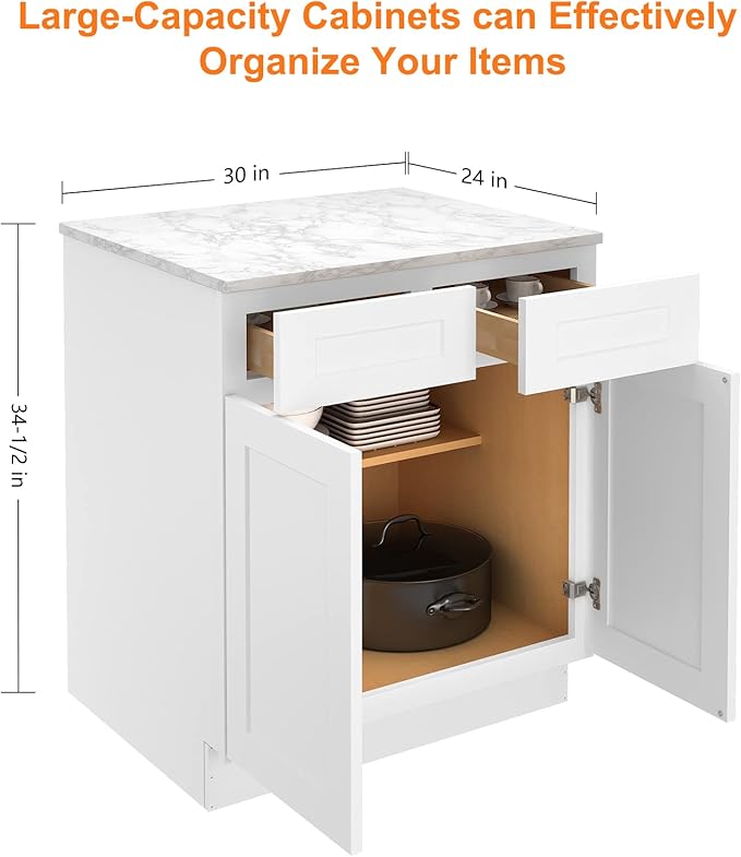 LOVMOR Kitchen Base Cabinets, Sideboard Storage Cabinet, Entryway Cabinet with 2-Drawers & Adjustable Shelf, 30" W X 24" D X 34-1/2"H