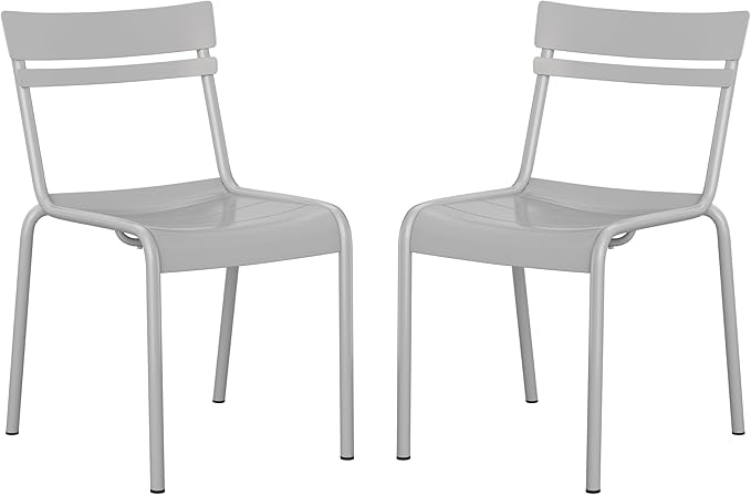 Flash Furniture Nash Commercial Grade Steel Stack Chair, Indoor-Outdoor Armless Chair with 2 Slat Back, Set of 2, Silver