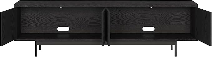 Henn&Hart Fluted TV Stand for TVs up to 75" with 2 Open-Concept Ribbed Storage Cabinets for Living Room, Family Room, or Office, Natural Black