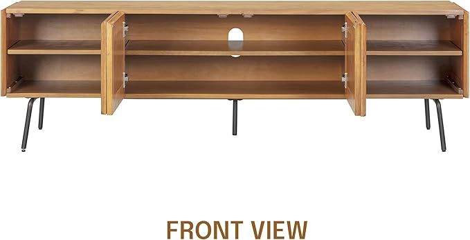 NTC Mossic TV Media Cabinet with 4 Doors for TVs, Entertainment Center with Natural Rattan, Metal Legs, Modern Storage Console for Living Room and Bedroom, Effortless Assembly, Teak Look