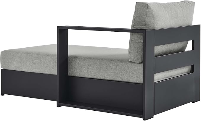 Modway Tahoe Powder-Coated Aluminum Outdoor Chaise Lounge Gray with Weather-Resistant Cushions, Modular Right-Facing Patio Lounger for Pool Furniture or Sectional Sofa Set