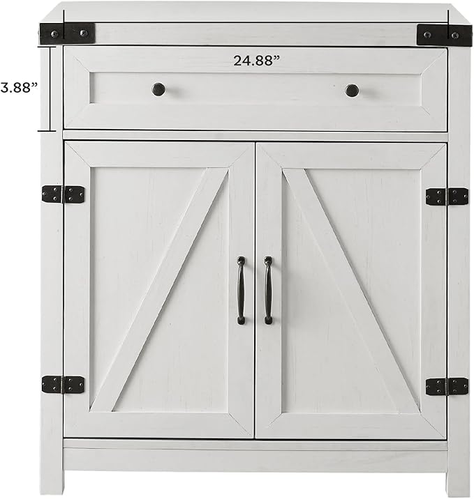 Walker Edison Farmhouse Double Barn Door Accent Kitchen Storage Cabinet Pantry with 1 Drawer, 30 Inch, Brushed white