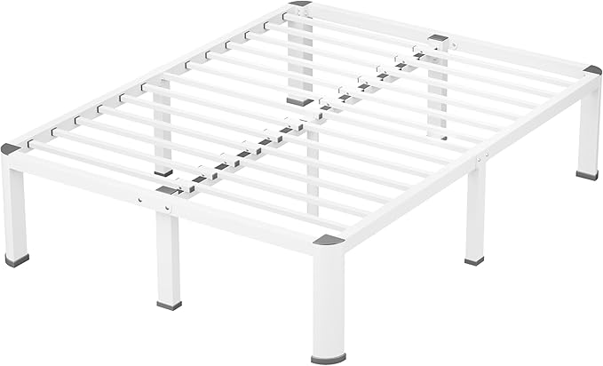 14 Inch White King Heavy Duty 3500 lbs Bed Frame with Round-Corner Legs & Anti-Squeak Design – Quick Assembly Metal Platform, No Box Spring Needed