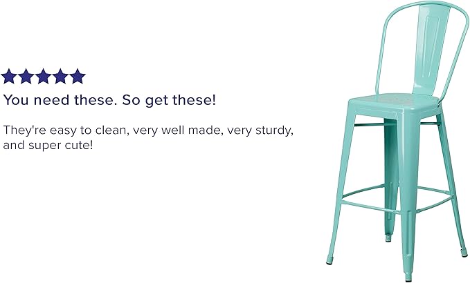 Flash Furniture Blake Commercial Grade 4 Pack 30" High Mint Green Metal Indoor-Outdoor Barstool with Back