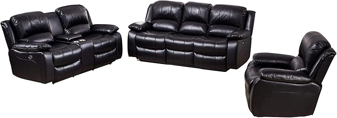 Betsy Furniture Power Reclining Bonded Leather Living Room Set (Black, Sofa+Loveseat+Chair)