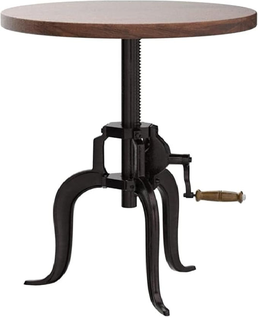 NACH Solid Mango Wood/Cast Iron Kai Adjustable Crank Side Table, 18" x 1.13" x 18-27", Black, CC-1816