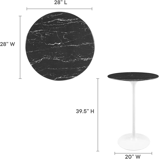 Modway Lippa Round 28" Artificial Marble Mid-Century Modern Bar Table in White Black