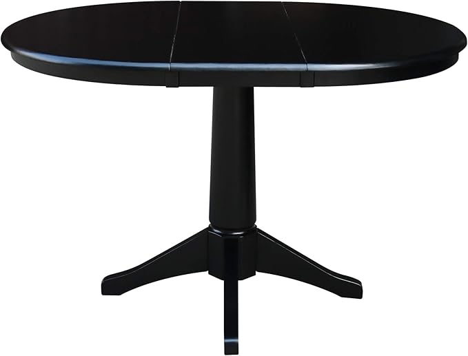 International Concepts 36" Round Top Pedestal Table with 12" Leaf-28.9" H-Dining Height, Black