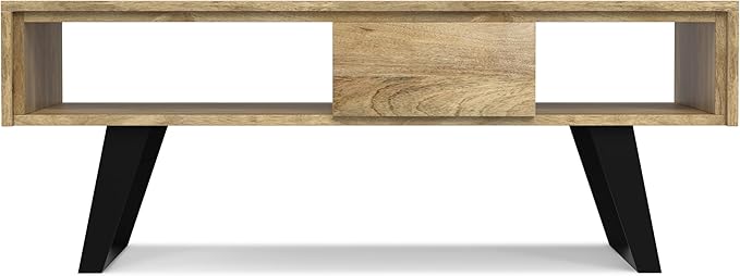 SIMPLIHOME Lowry Solid Mango Wood and Metal 48 inch Wide Rectangle Modern Industrial Coffee Table in Natural for the Living Room and Family Room