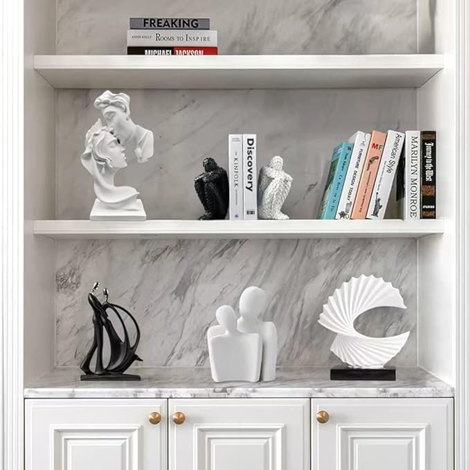 Kiss Statues,Resin Statue Ornaments, Abstract Style Sculptures, Valentine's Day, Living Room Dining Desk Decorations,Bookshelf Decorative Objects,Modern Home Decor(White)