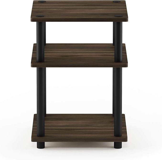 Furinno TURN-N-TUBE Side Table, 3-Tier Square Modern End Table, Open Shelves Nightstand, Night Stand, Bedside Table, Easy Assembly, for Living Room, Bedroom, Columbia Walnut
