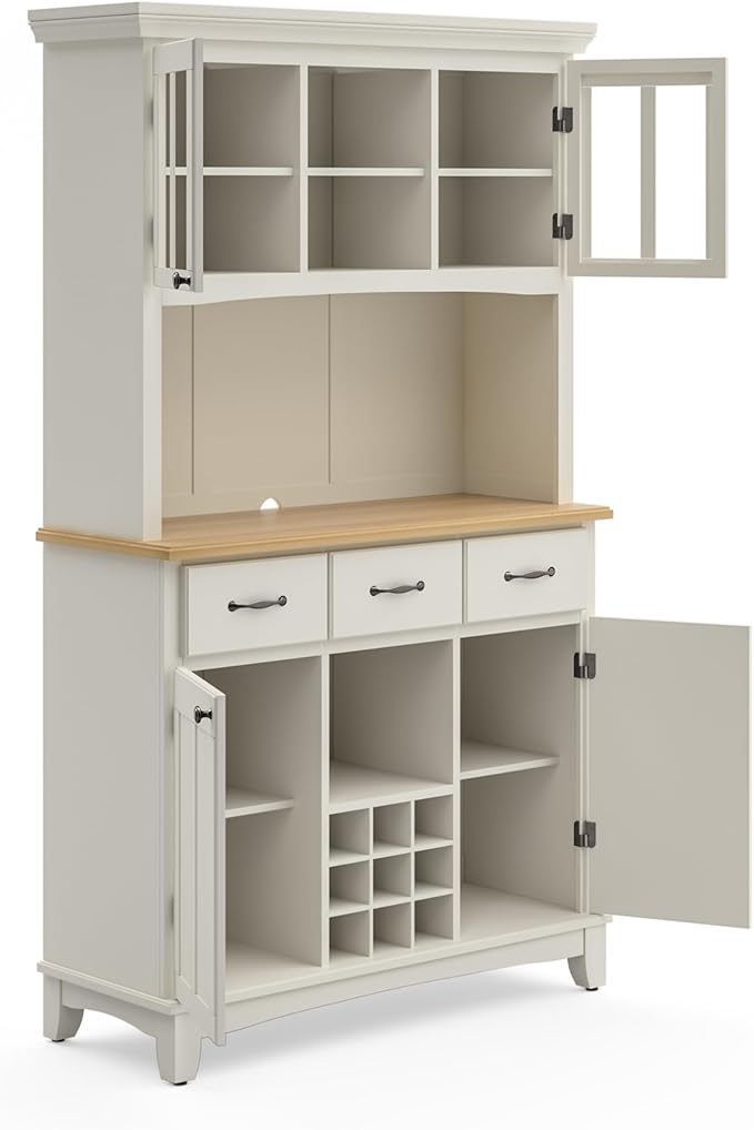 Homestyles Buffet of Buffets Off-White Server with Hutch and Natural Wood Top