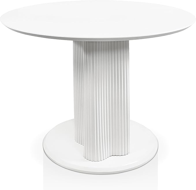 Homes: Inside + Out Elara Modern 39-inch Round Dining Table with Fluted Pedestal Base, Seats up to 4, for Home Kitchen, Living Room, Glossy White