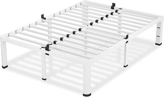 12 Inch White King Size Bed Frame, 3500Lbs Heavy Duty Metal Platform with Round Corner Legs Mattress Slide Stopper, Steel Slat Support No Box Spring Needed, Noise Free, Non-Slip, Easy Assembly