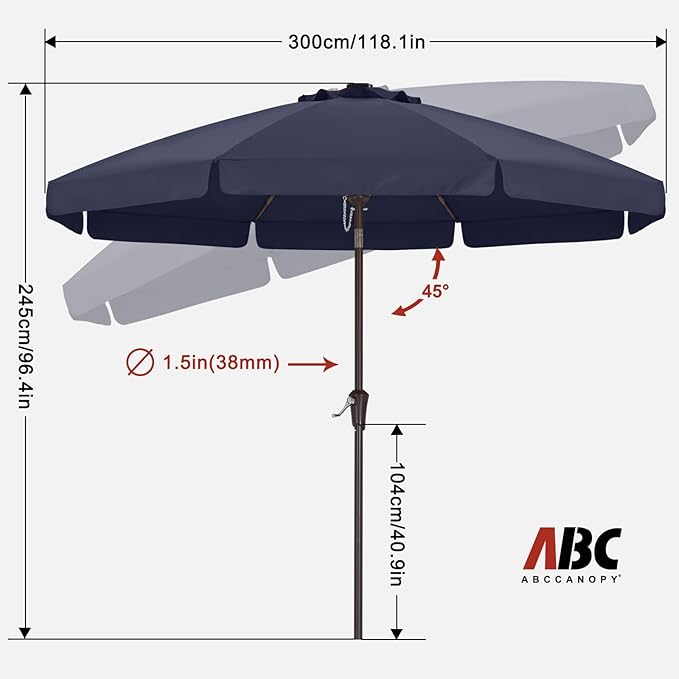 ABCCANOPY 10ft Scalloped Patio Umbrella, Outdoor Table Umbrella with Tilt and Crank, Fiberglass Ribs Deck Umbrella for Patio, Pool, Garden, Picnic (Tibetan Blue)