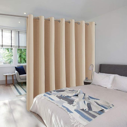 NICETOWN Loft Room Divider Curtain Screen Partition, Lower Noise Basement Hospital Medical Clinic Spa Lab Cubicle Curtain Space Divider Privacy Screen (Biscotti Beige, 1 Panel, 12.5ft Wide x 9ft Long)