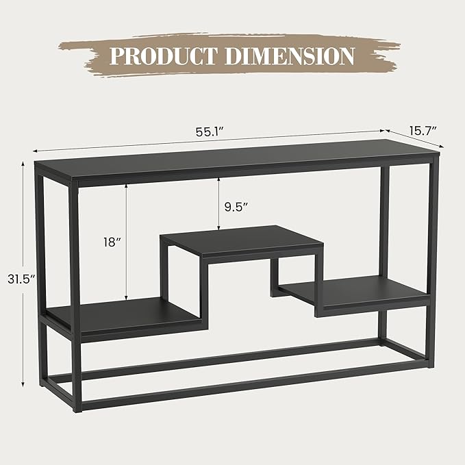 YOUDENOVA TV Stand for TVs up to 65 Inch, TV Console Table with 3-Tier Open Storage Shelves, Modern Industrial Entertainment Center for Living Room, Bedroom, Black