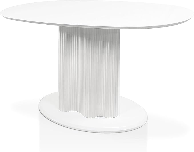 Homes: Inside + Out Elara Modern 54-inch Oval Dining Table with Fluted Pedestal Base, Seats up to 4, for Home Kitchen, Living Room, Glossy White