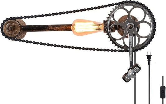 Farmhouse Rustic Wall Decor light With E26 Base Edison Retro Industrial Style Vintage Wall Lamp With 5.9Ft Wire Adjustable Plug in Cord Wall Lanterns For Farmhouse living Room Wall Decor (Bicycle)