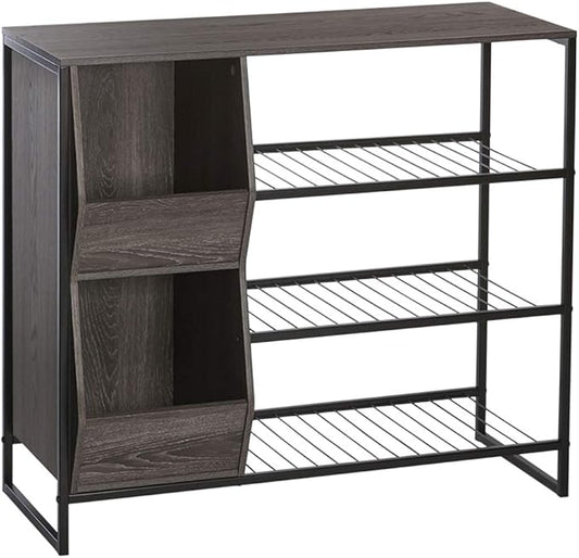 RiverRidge Afton 3-Tier Shoe Organizer with Storage Bins, Holds 6-9 Pairs - Sturdy Shoe Storage Organizer with Metal Frame Shoe Rack for Entryway
