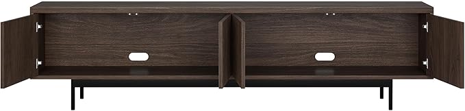 Henn&Hart Fluted TV Stand for TVs up to 85" with 2 Open-Concept Ribbed Storage Cabinets for Living Room, Family Room, or Office, Warm Brown