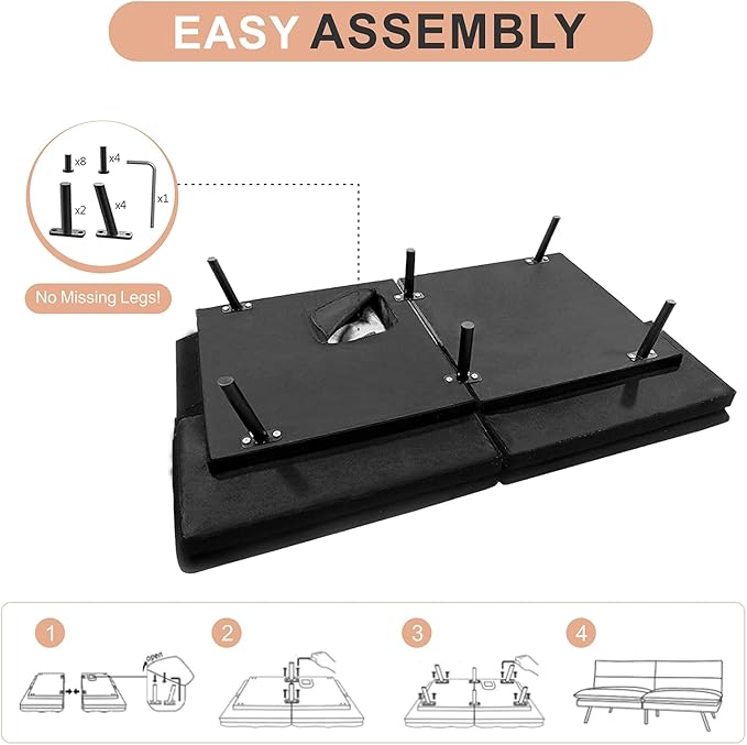 Opoiar Futon Sofa Bed, Memory Foam Futon, Convertible Futon Couch, Faux Leather Sofa Bed,Modern Loveseat Sofa,Comfy Sleeper Sofa for Compact Space,Apartment, Living Room,Easy Assemble,Black