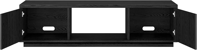 Henn&Hart Fluted TV Stand for TVs up to 65" with 2 Side Storage Cabinets and Open Center Storage for Living Room, Family Room, or Office, Natural Black