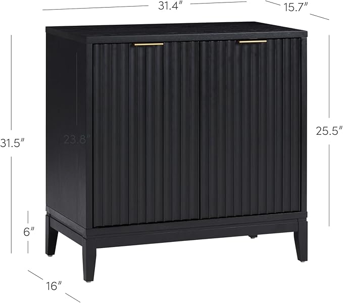 Nathan James Jasper Modern Sideboard, Kitchen Storage Cabinet with Fluted Doors, Accent Storage for Kitchen or Living Room, Black Oak