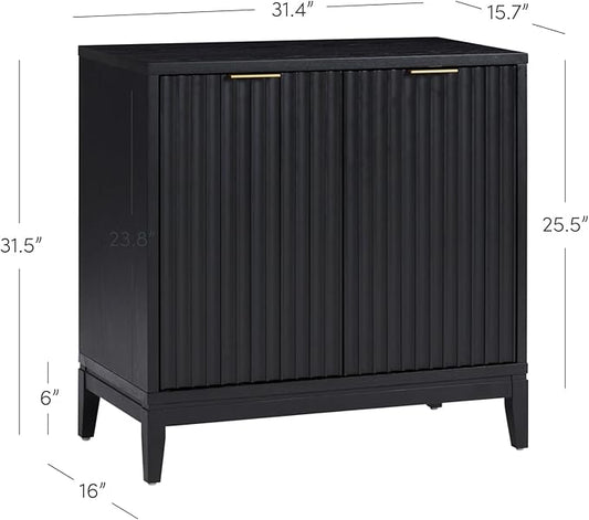 Nathan James Jasper Modern Sideboard, Kitchen Storage Cabinet with Fluted Doors, Accent Storage for Kitchen or Living Room, Black Oak
