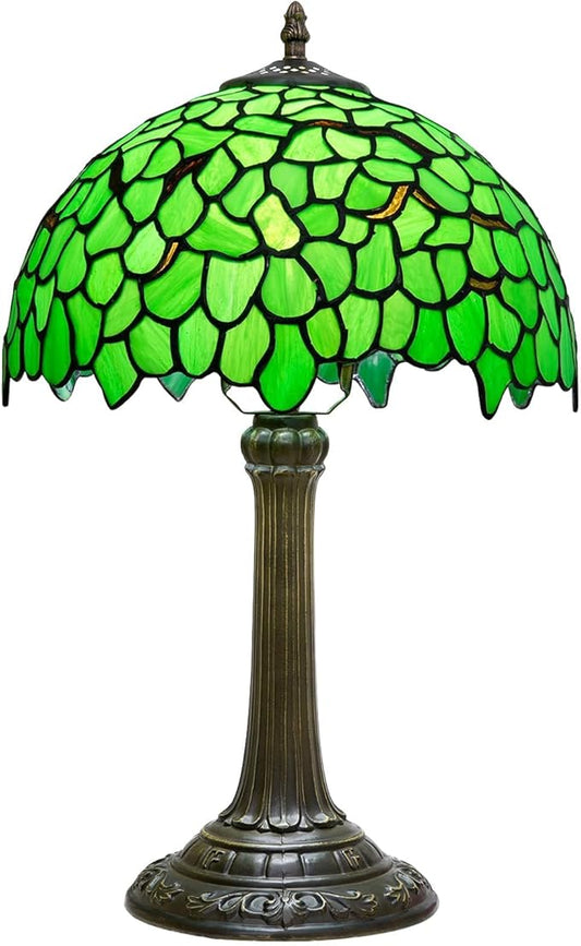 Tiffany Lamp Stained Glass Table Lamp 12X12X18 Inches Green Leaf Style Desk Reading Light Decor Beside Bedroom Living Room Home Festival Birthday Gift