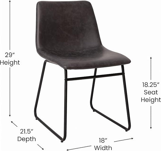 Taylor & Logan Butler 18 inch Dining Table Height Chair, Mid-Back Sled Base Dining Chair in Dark Gray Faux Leather with Black Frame, Set of 2