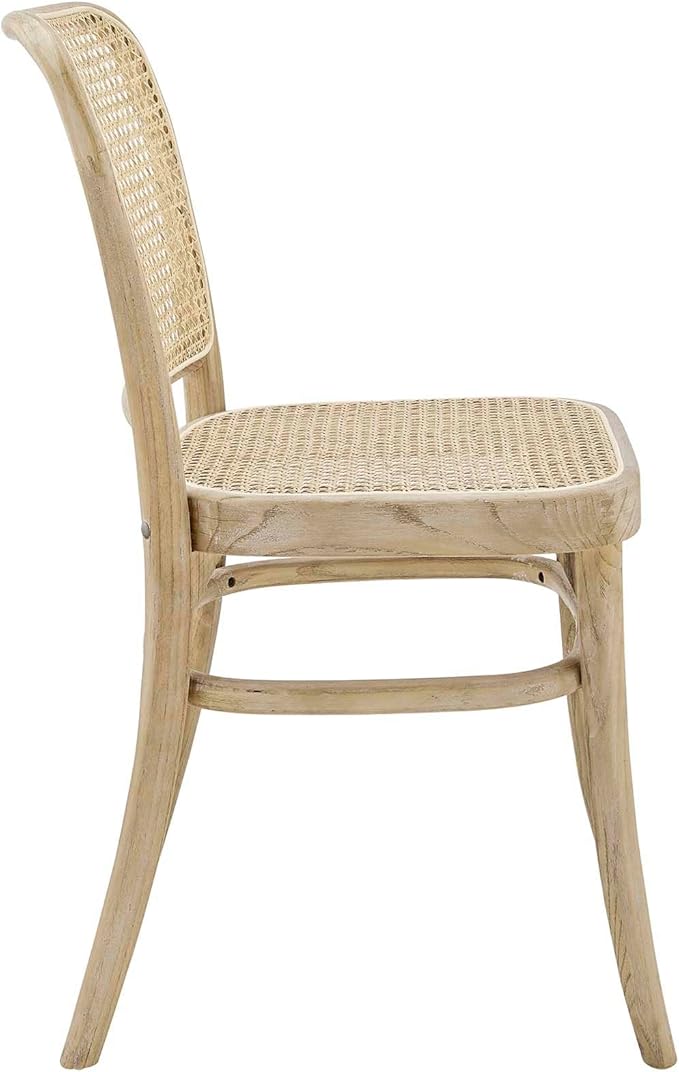 Modway Winona Elm Wood Cane Rattan Seat, Dining Side Chair - Set of 2, Gray