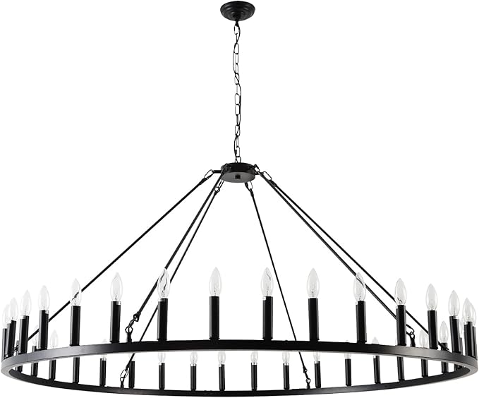Wagon Wheel Chandelier 36-Light 60-Inch, Farmhouse Industrial Style Chandelier Rustic Candle Pendant Lighting Extra Large for High Ceilings, Living Room Foyer -WOGON WEEL